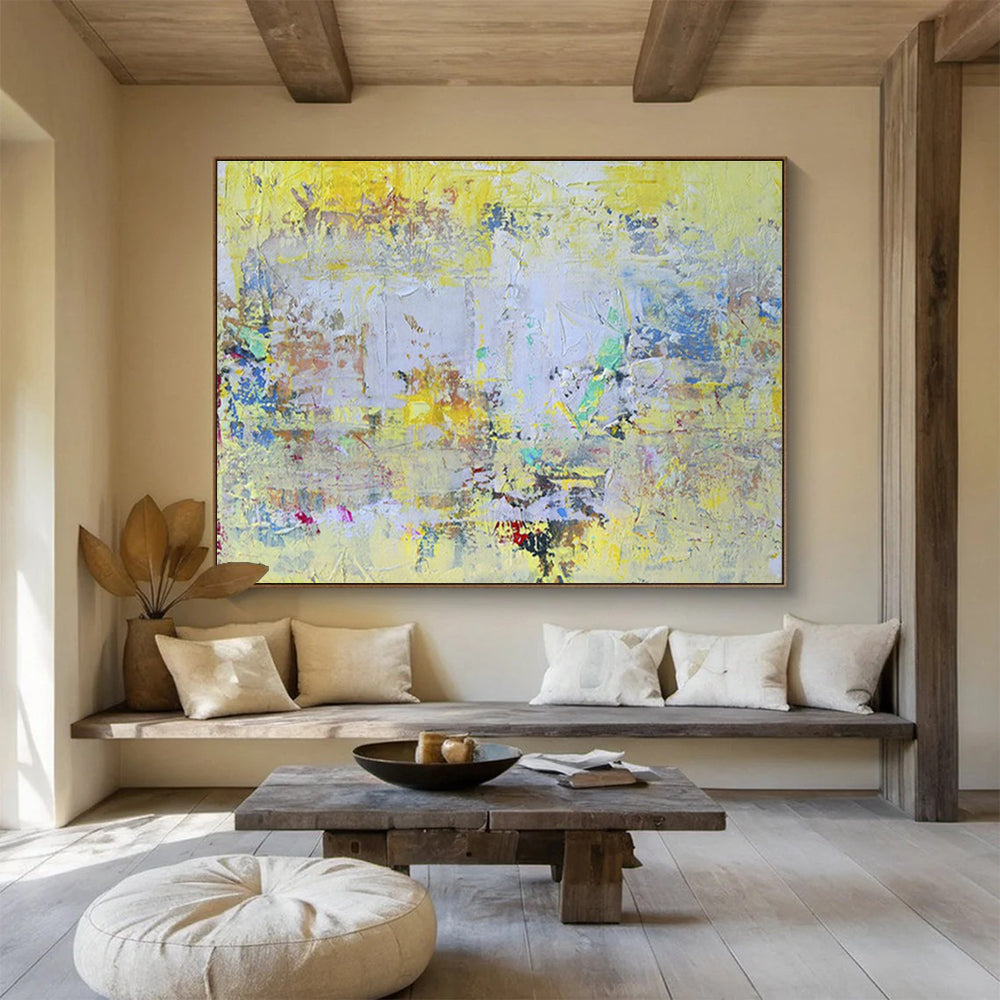 Bright Textured Abstract in Yellow and Pastels Painting On Canvas DKH194