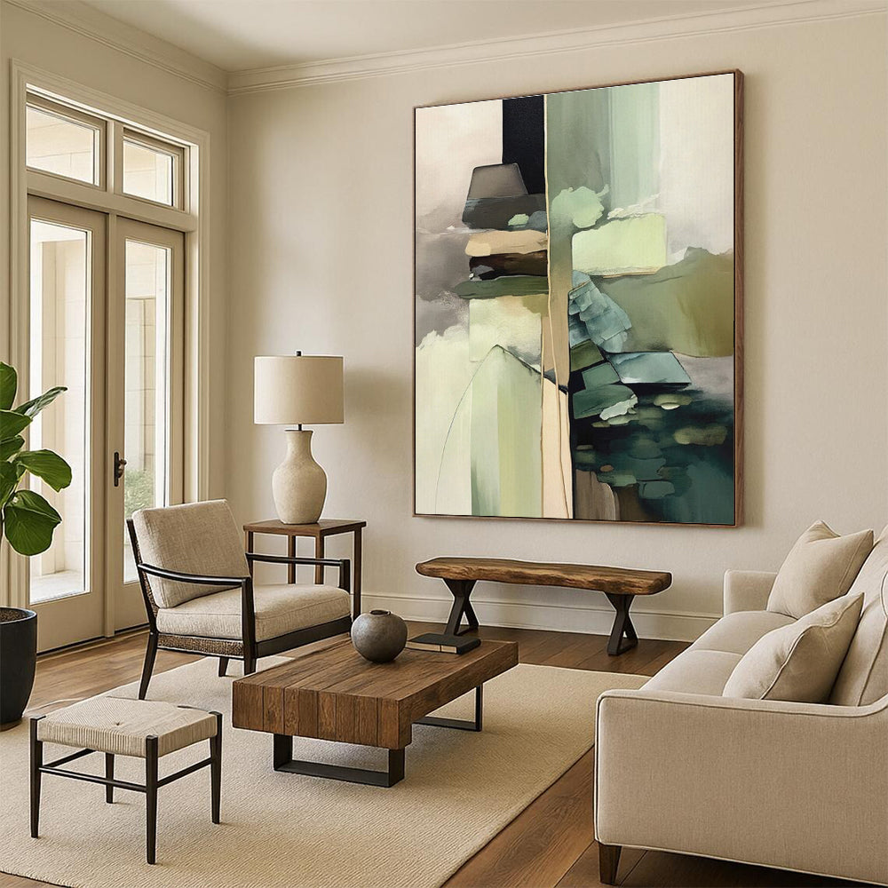 Geometric Shapes in Green - Earth Tones, “Nature’s Geometry” - Abstract Geometric Acrylic Painting CT0743
