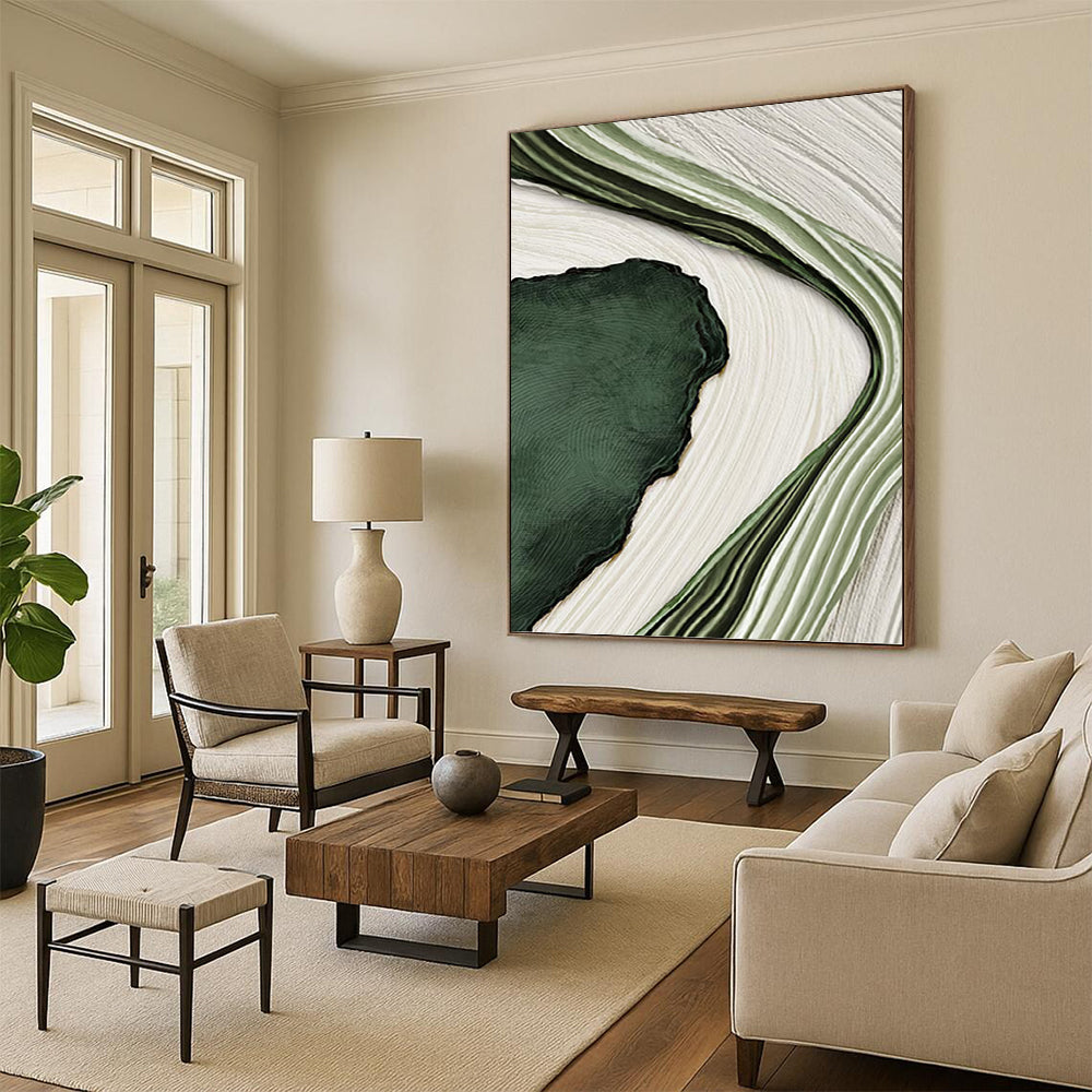 Organic Green and White Abstract Forms - Abstract Painting On Canvas DKH1473