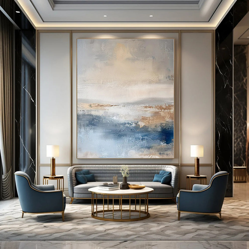 Soft Blue & Brown Abstraction - Abstract Minimalist Acrylic On Canvas CT1340