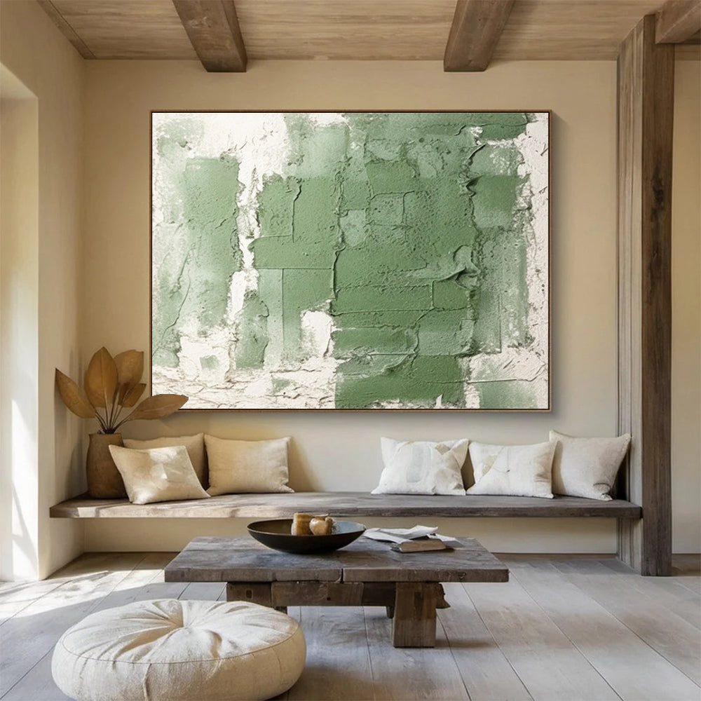 Textured Green and White Abstract Painting On Canvas DKH274