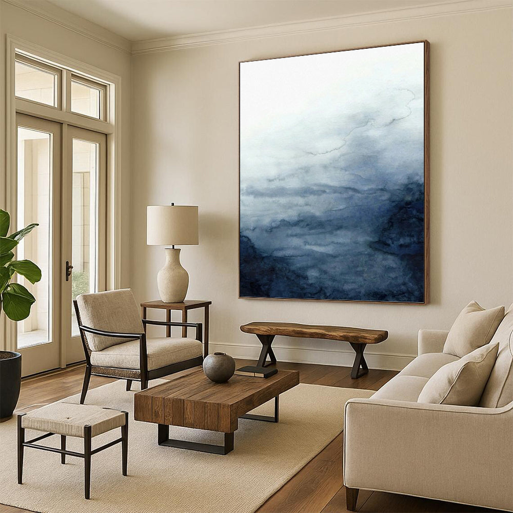 “Soft Blue - Gray Watercolor Skies” - Blue, Gray & White Abstract Sky Painting On Canvas DKH0939