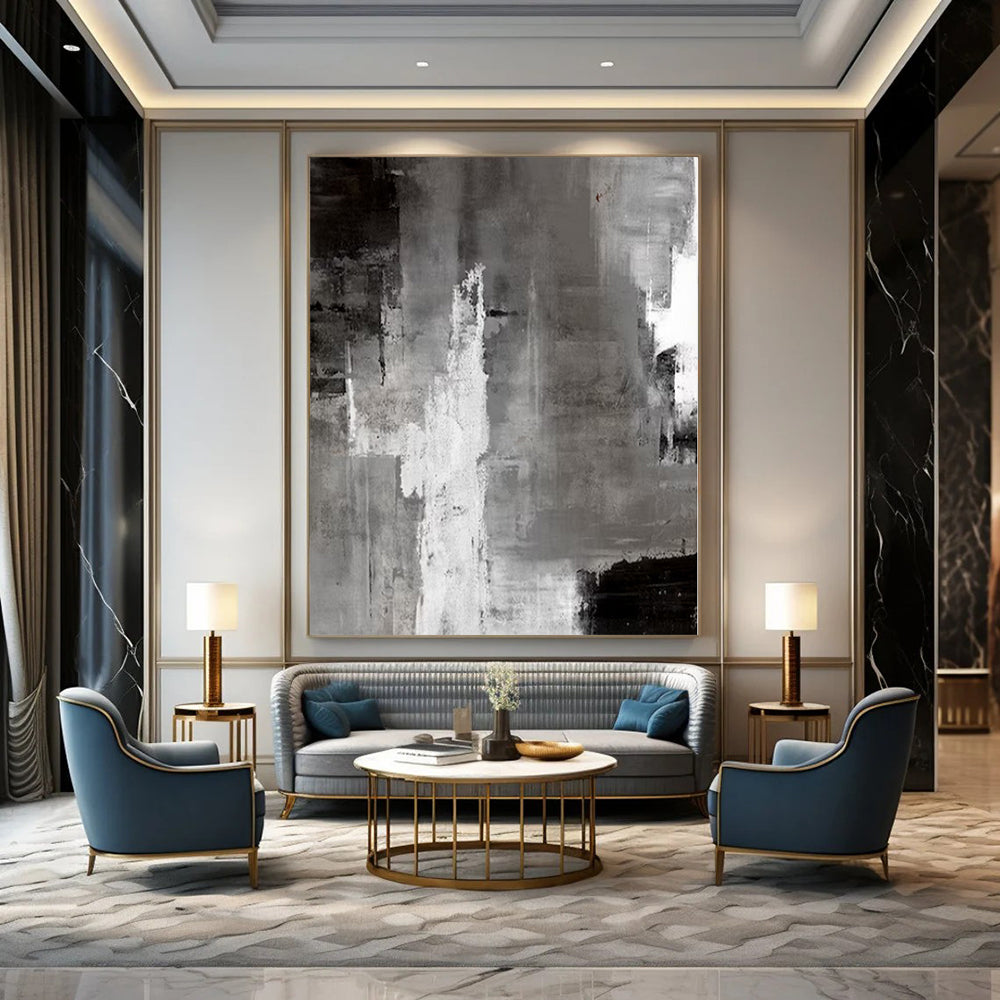 “Monochrome Gray Abstract Layers” – Abstract Expressionist Painting CT1124