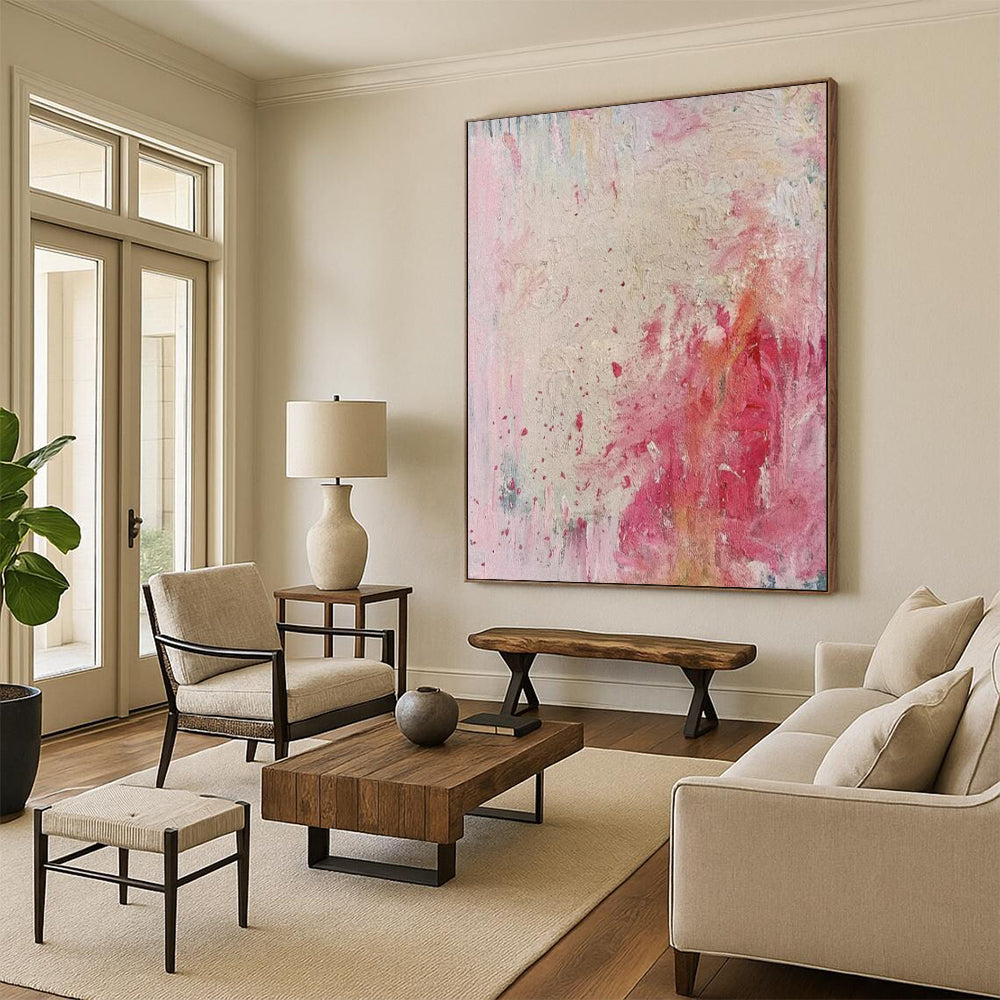 Pink & Red Abstract Splatter - Expressionist Abstract Painting On Canvas CT2283