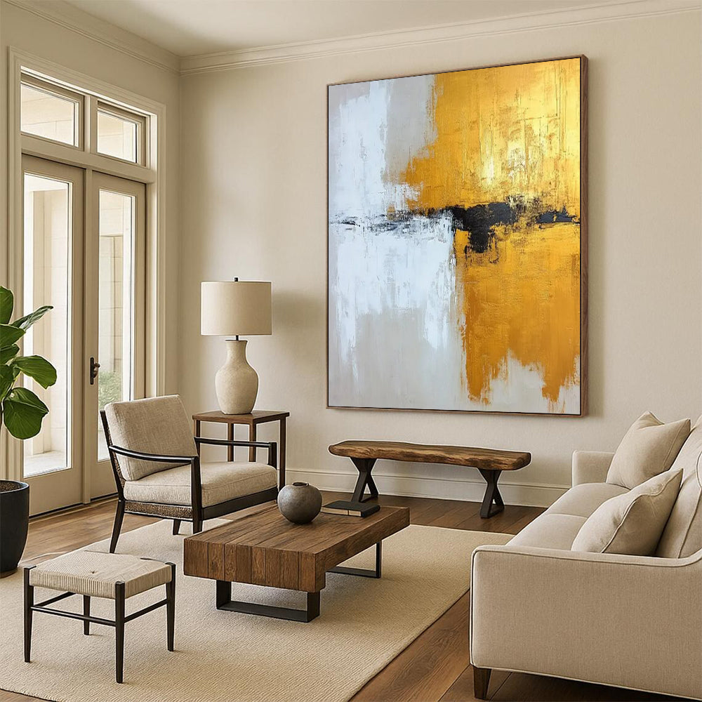“Gold, Black & White Abstract” - Abstract Painting CT2371
