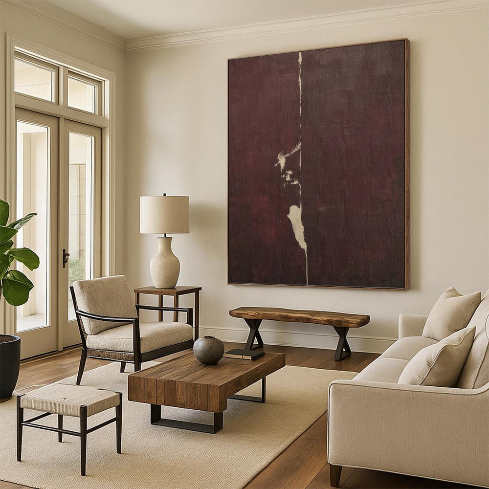 Deep Burgundy & Cream - Subtle Split Painting On Canvas DKH1149