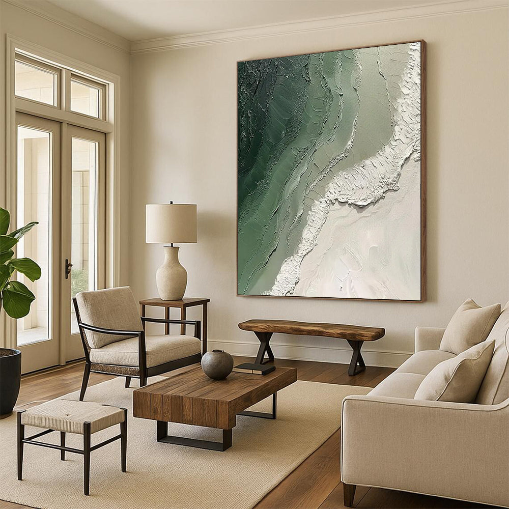 “Textured Green & White Abstract” - Abstract Painting On Canvas CT2353