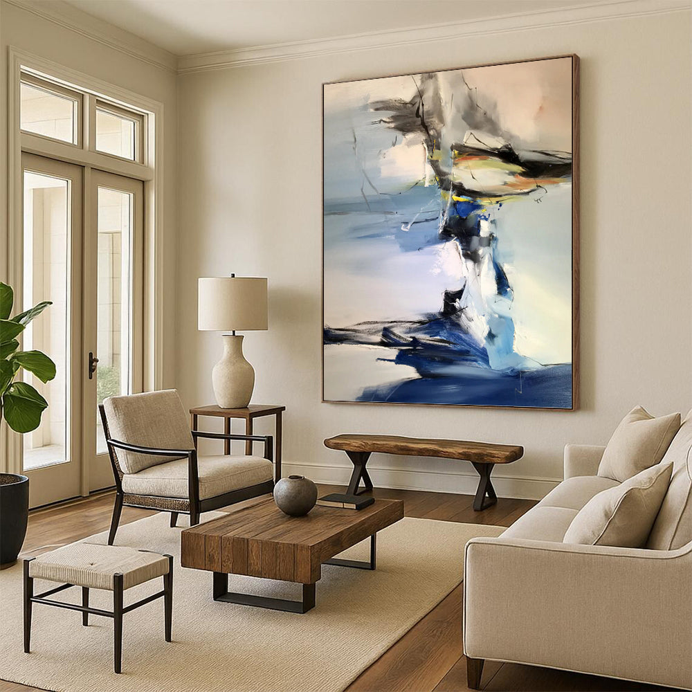 Blue and Gray Abstract Fusion - Abstract Expressionist Painting On Canvas DKH1287
