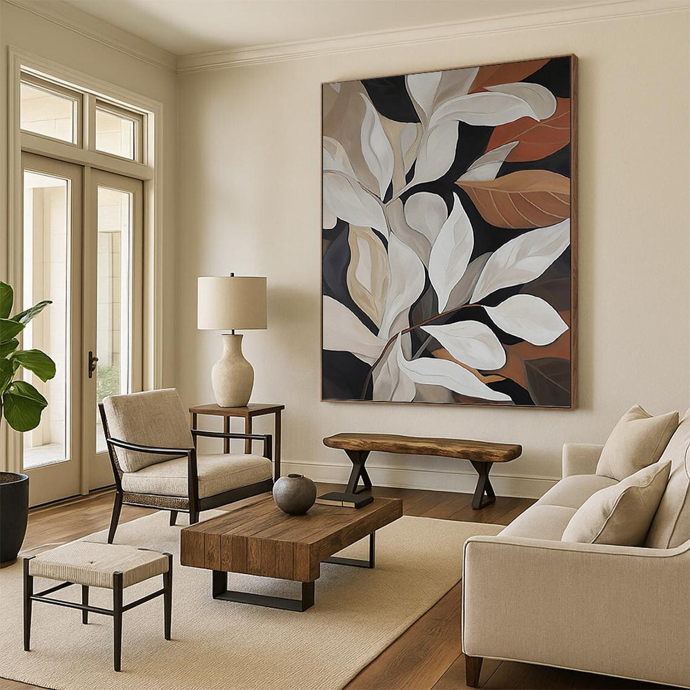 “Neutral - Toned Leafy Abstract” - Nature - Inspired Painting On Canvas DKH1125