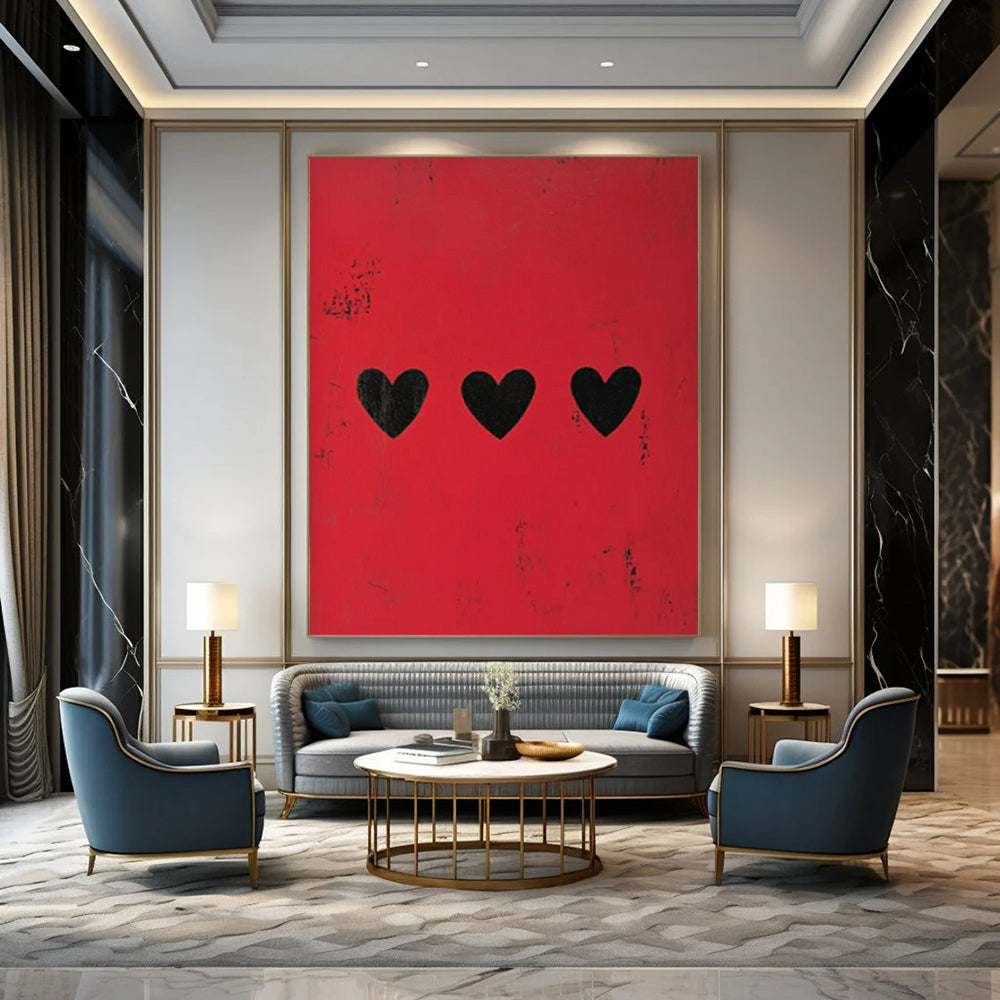 “Red - Black Heart Abstract” ,Abstract Minimalist Acrylic Art CT0950