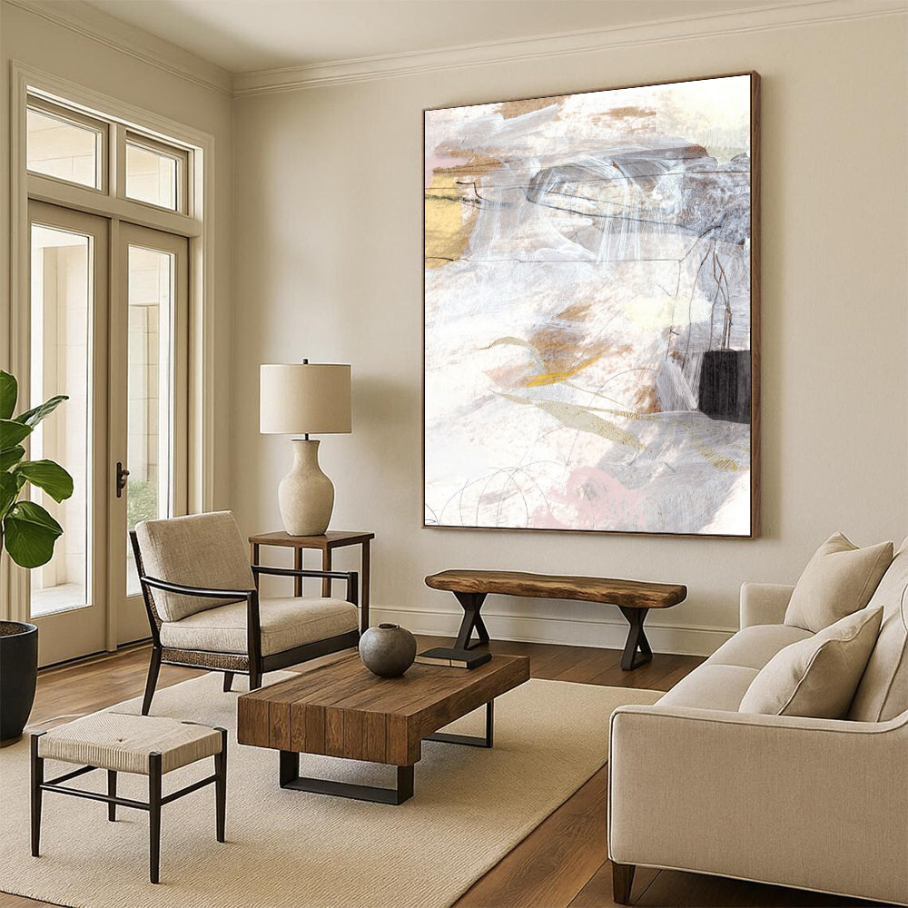 “Neutral Tones Abstract Mosaic” - Beige, Gray, White Abstract Painting On Canvas DTP212