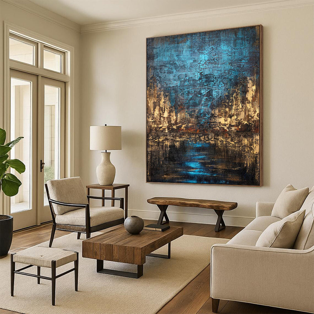 “Nocturnal City Blues” – Textured Abstract Cityscape Oil CT2074