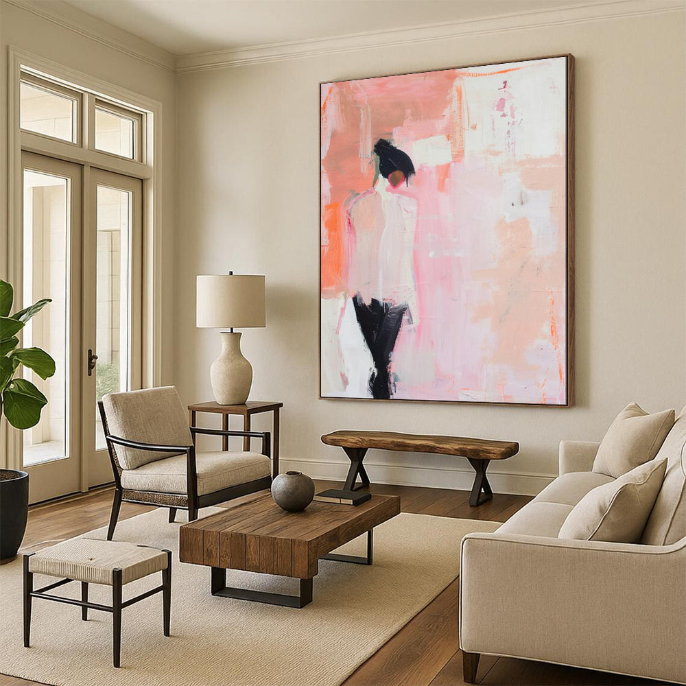 “Abstract Figure in Pink: Soft Minimalist Art” - Abstract Figurative Acrylic on Canvas CT1897