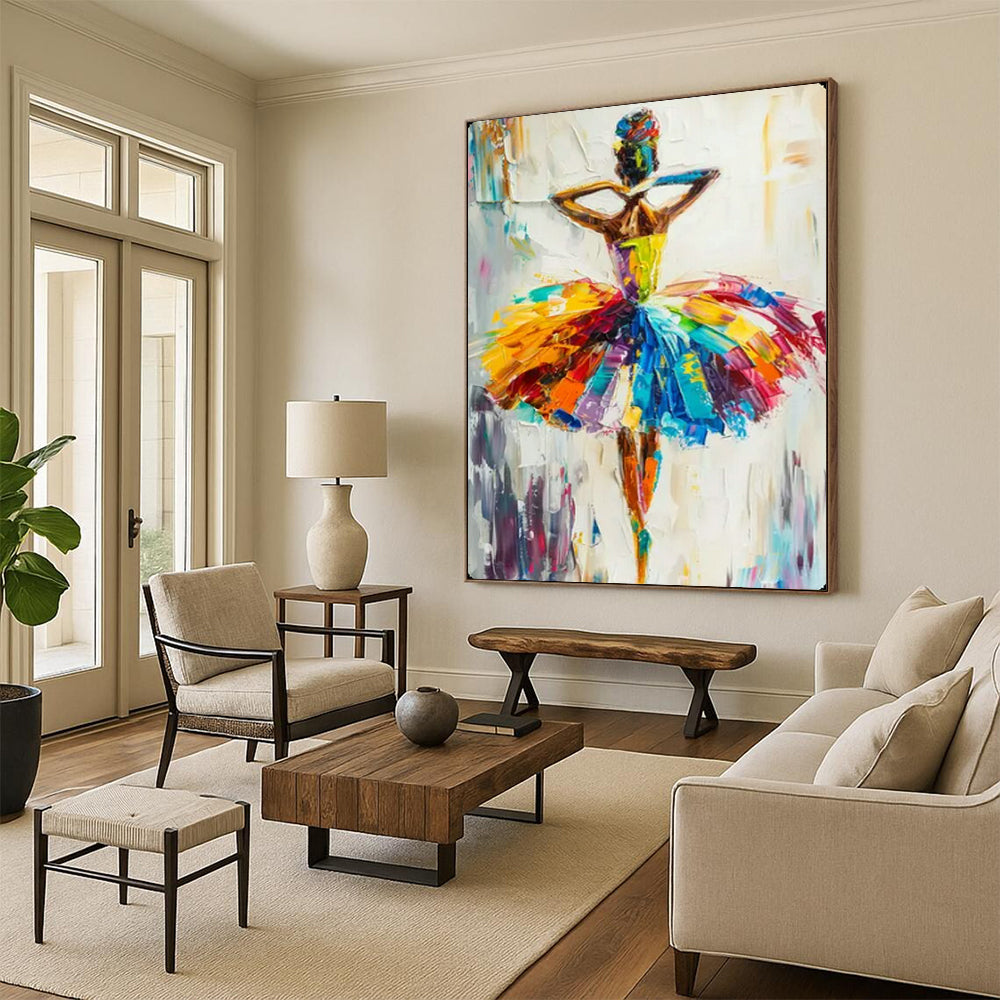 “Colorful Ballerina in Motion” – Impasto Figurative Painting On Canvas CT2118
