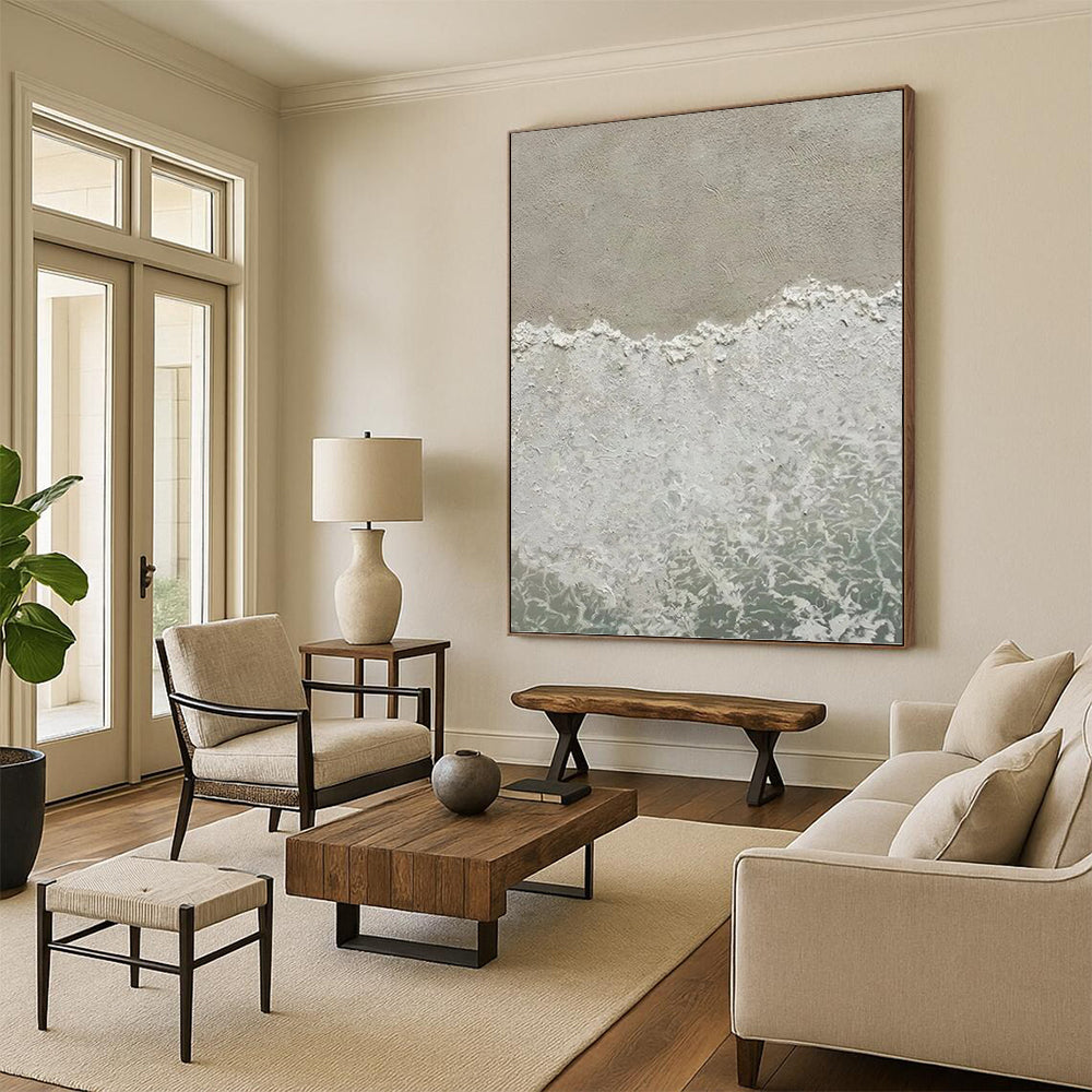 “Neutral Beach Waves - Serene Shore” Painting On Canvas DKH1127