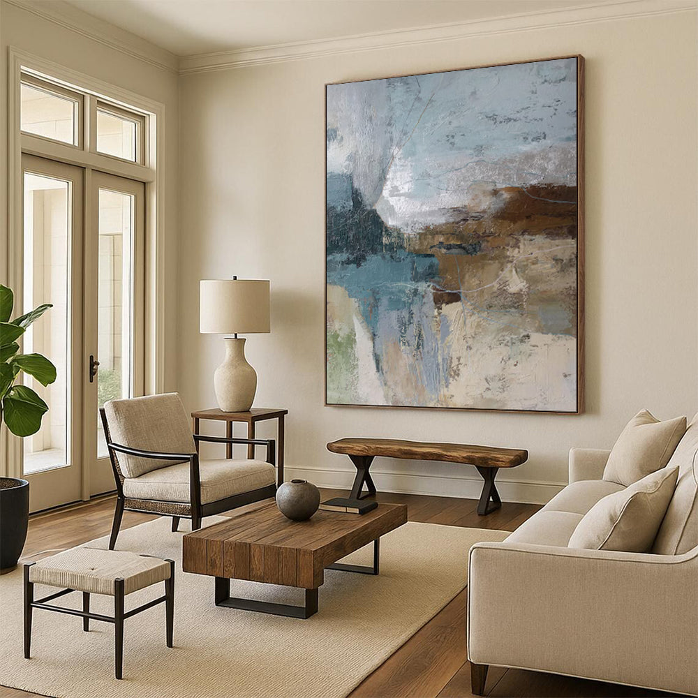 “Layered Blues and Browns Abstract Textures” - Abstract Oil Painting CT1923