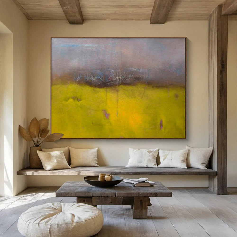 “Yellow Field Abstract Landscape” Abstract Post - Impressionist Painting On Canvas DKH379