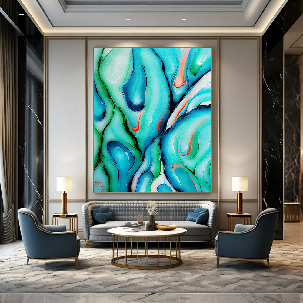 Turquoise, Green, and Red Swirls - Abstract Fluid Art CT1222