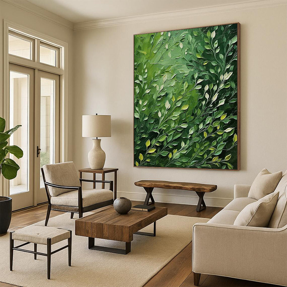 Green Leafy Impasto - Nature - Inspired Impasto Painting On Canvas CT2284