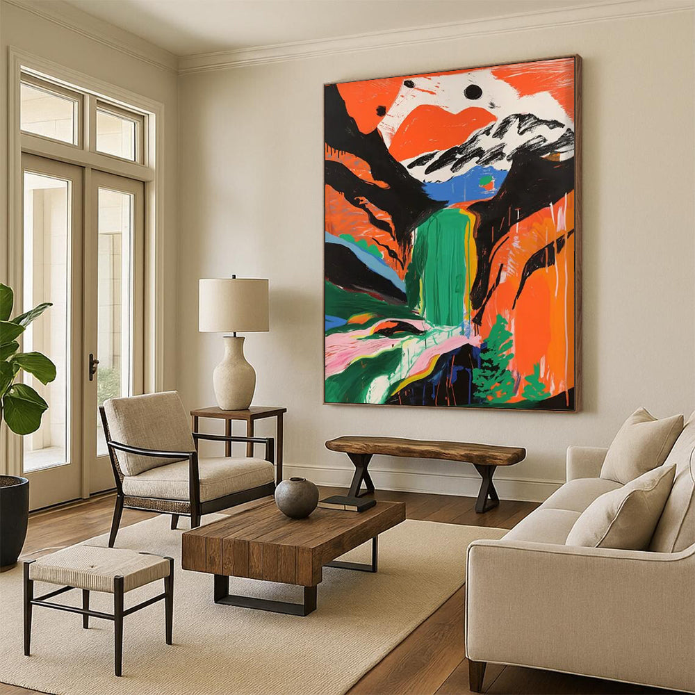 “Colorful Mountain Waterfall” - Abstract Landscape Painting On Canvas DTP105