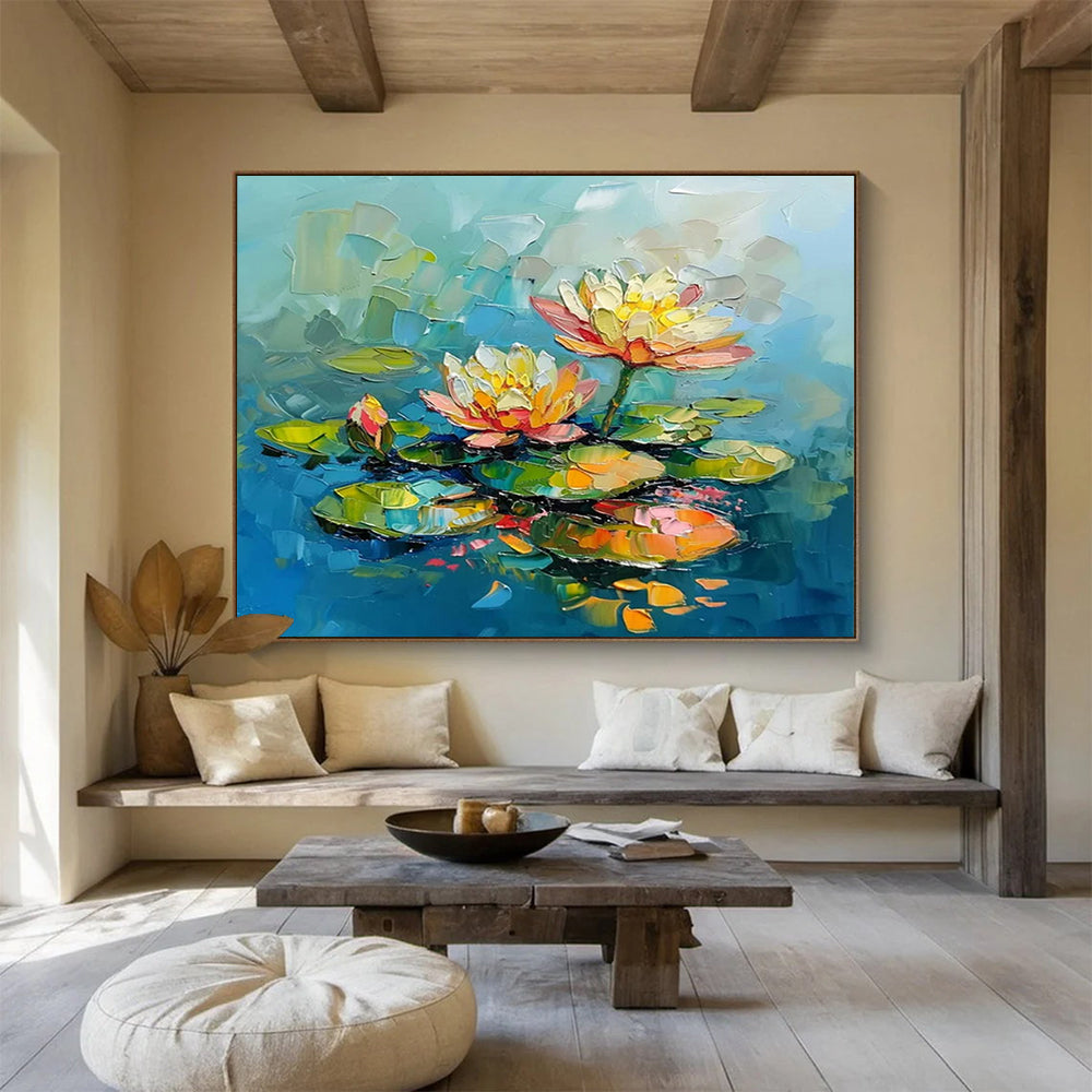 “Impasto Water Lilies” Textured Floral Painting On Canvas DLZ088