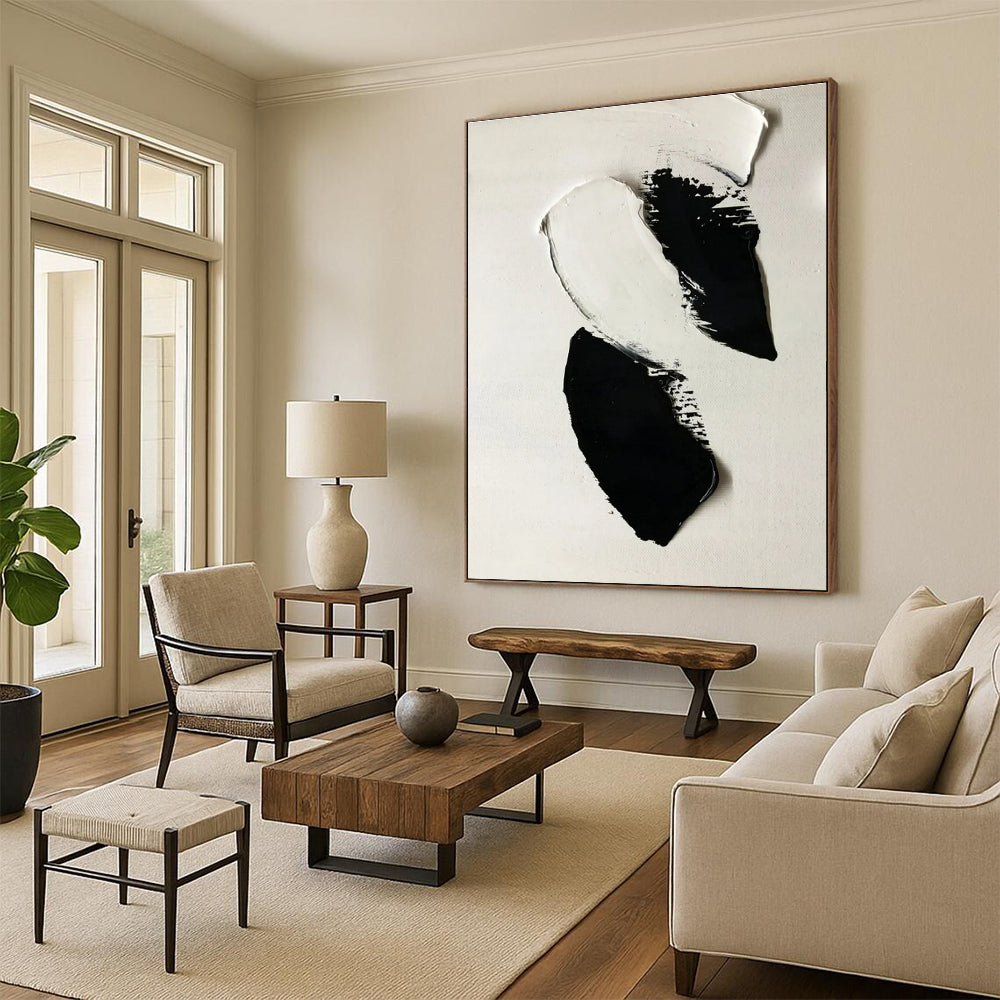 Bold Black - White Strokes, "Dramatic Contrast" - Abstract Acrylic Painting CT0710
