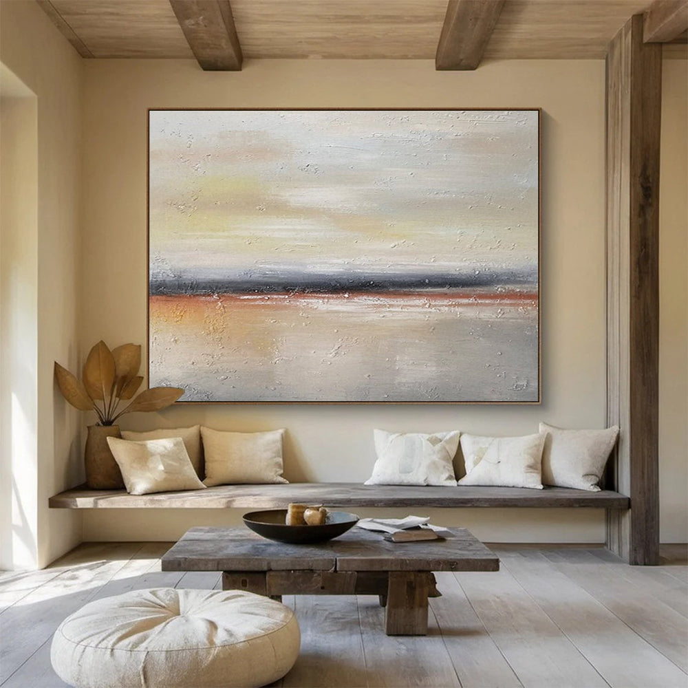 “Gray, Orange, Subtle ‘Dawn Horizon’” - Abstract Landscape Painting On Canvas DLZ019