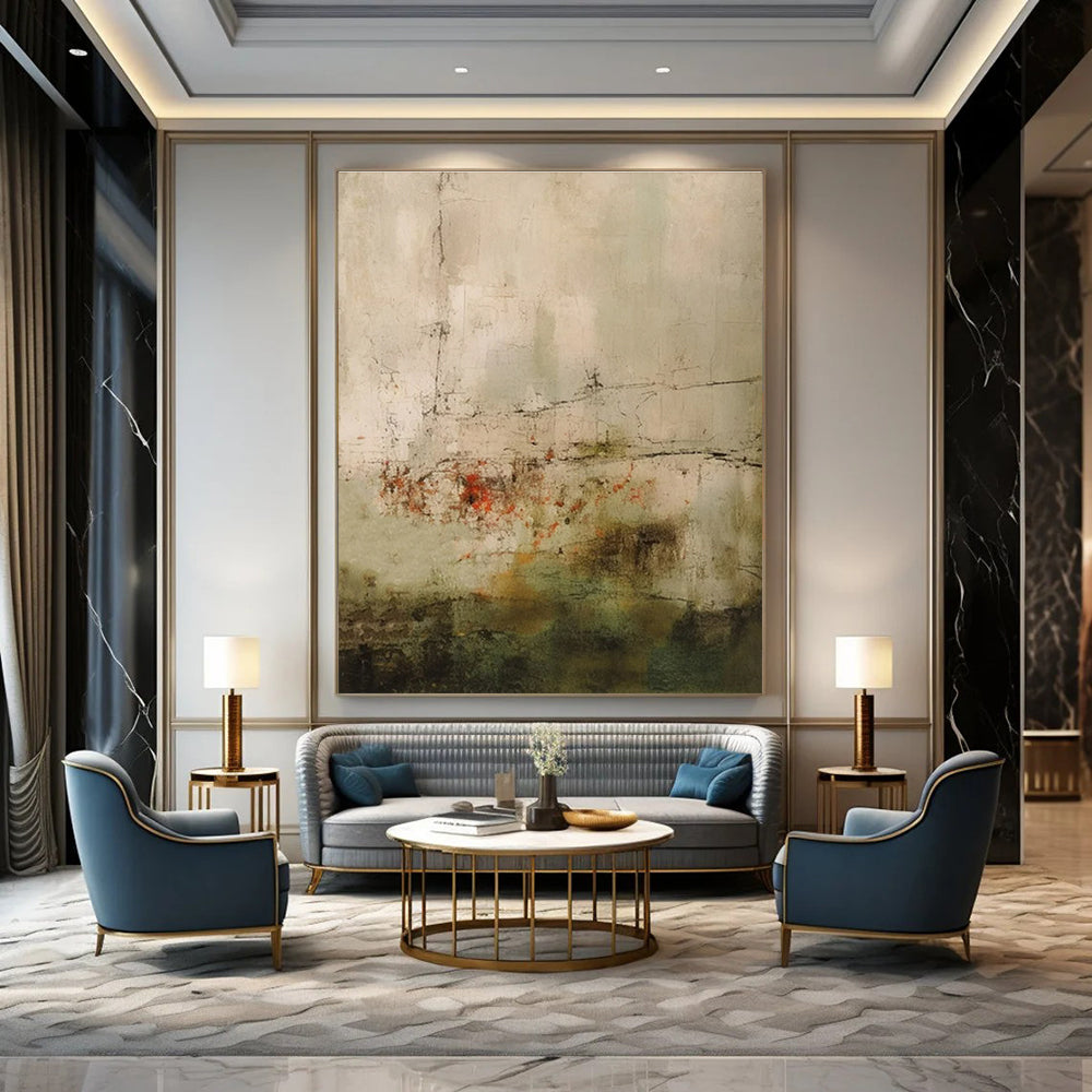 Muted Tones with Red Accents & Textured Layers - "Faded Memories" - Abstract Mixed - media Painting CT1469