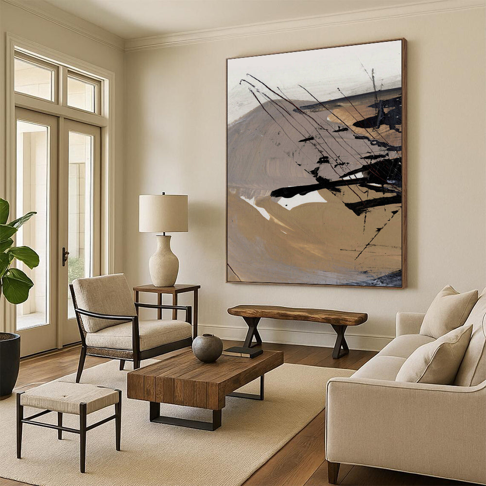 “Earth - Toned Abstract Strokes” - Brown, Black, and White Abstract Painting On Canvas DTP201