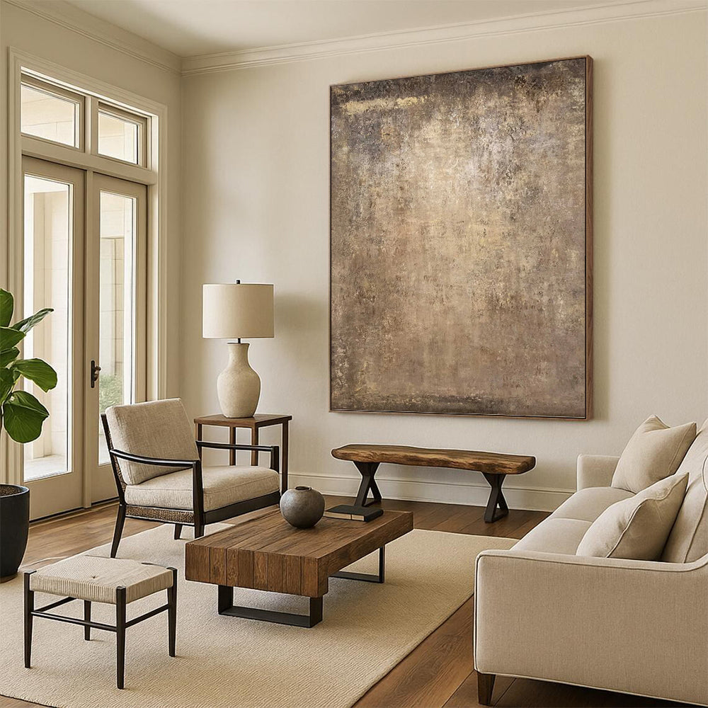 “Textured Brown Canvas” - Brown & Beige Textured Abstract Painting On Canvas DKH1208