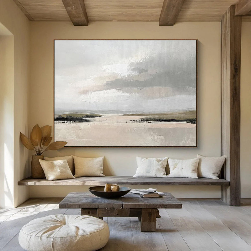 Gray Tones Coastal Scene Minimalist Painting On Canvas DKH243