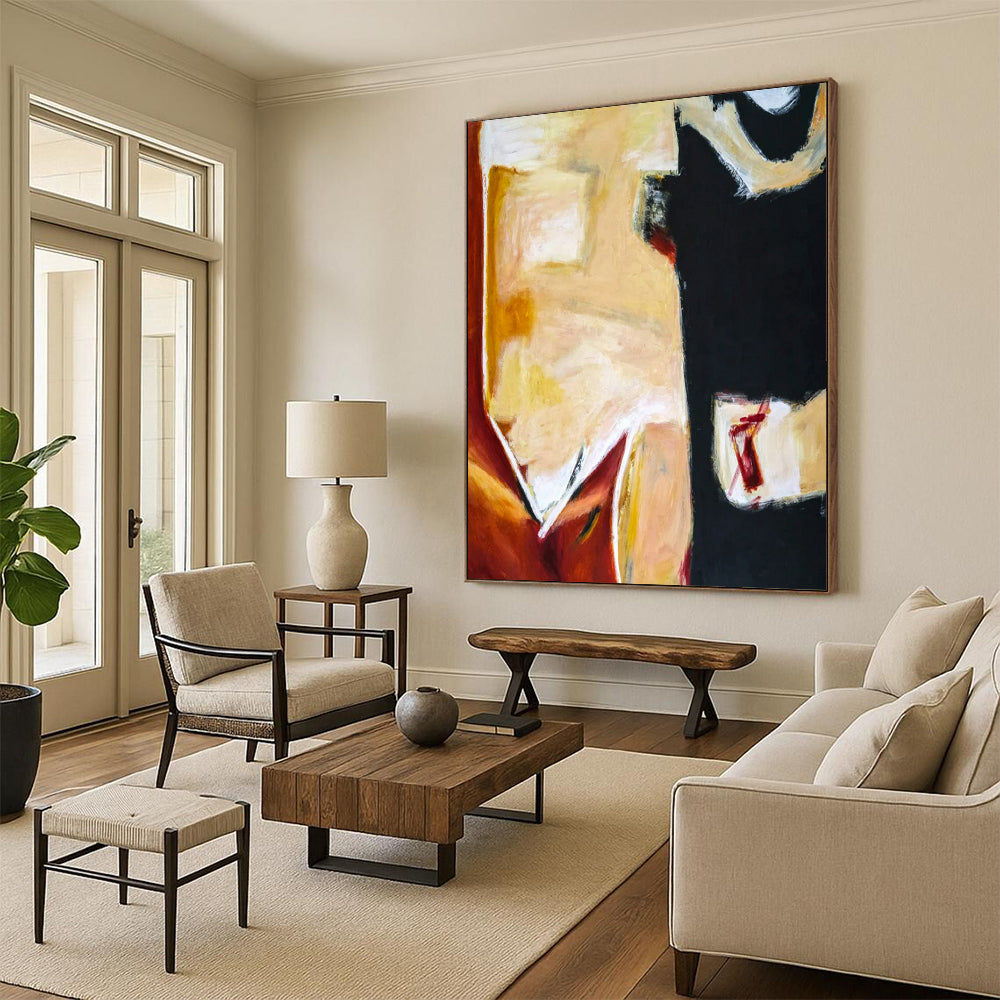 Warm Tones Abstract - Oranges, Yellows, and Bold Blacks Painting On Canvas CT2379