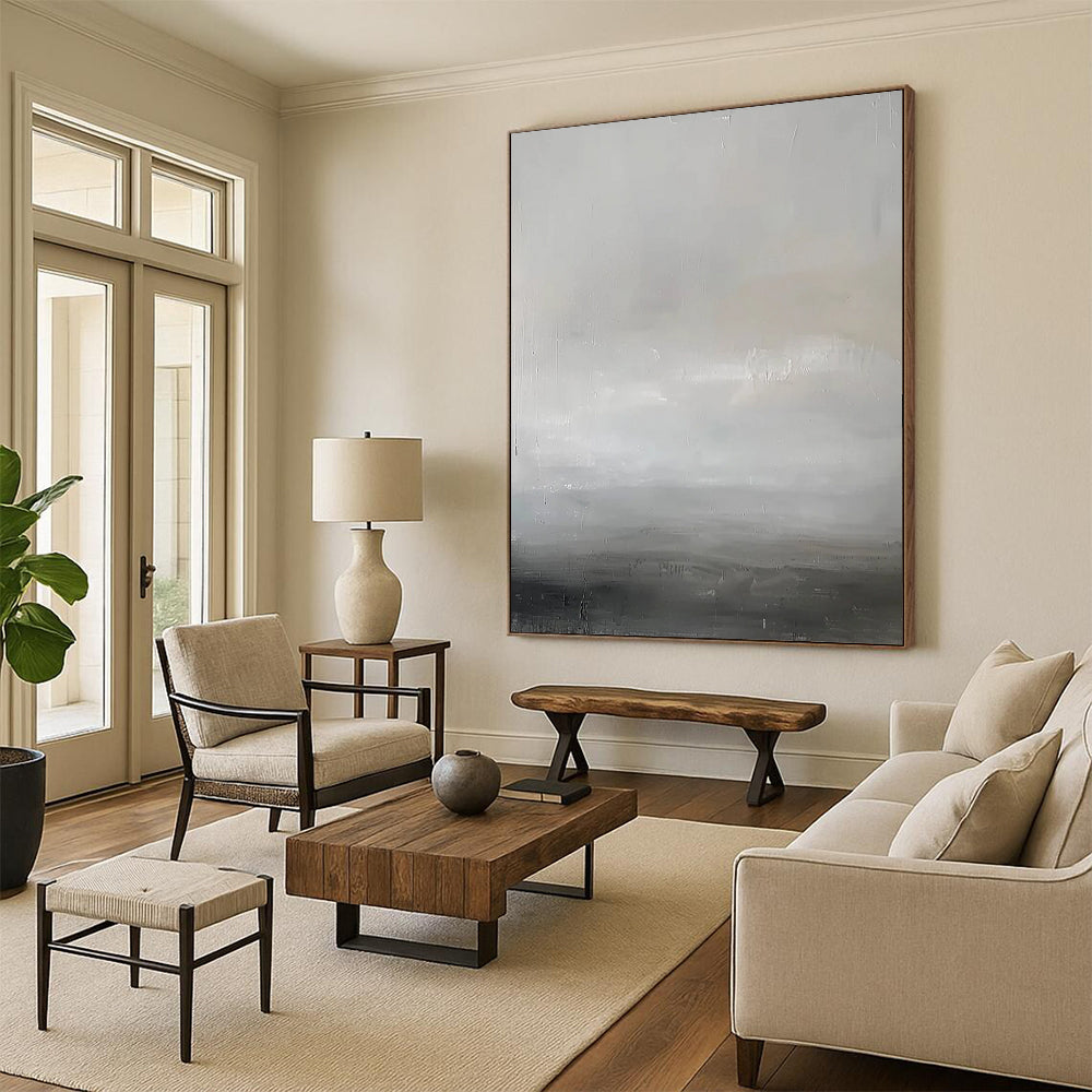 “Gray - White Minimalist Horizon” - Minimalist Abstract Painting On Canvas DTP064