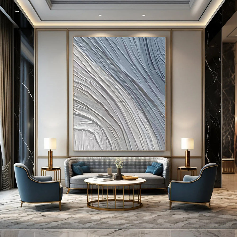 Grey - Blue Textured Waves - Textured Abstract Acrylic Painting CT1431