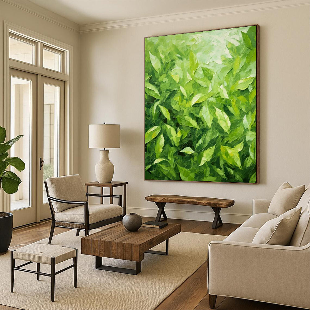 Lush Green Leaves Impasto - Nature - Inspired Impasto Painting On Canvas CT2293