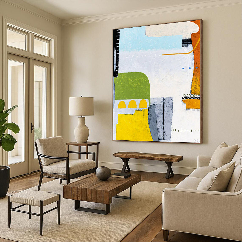 Bright Color Block Abstract - Yellows, Greens, and Playful Forms Painting On Canvas CT2376