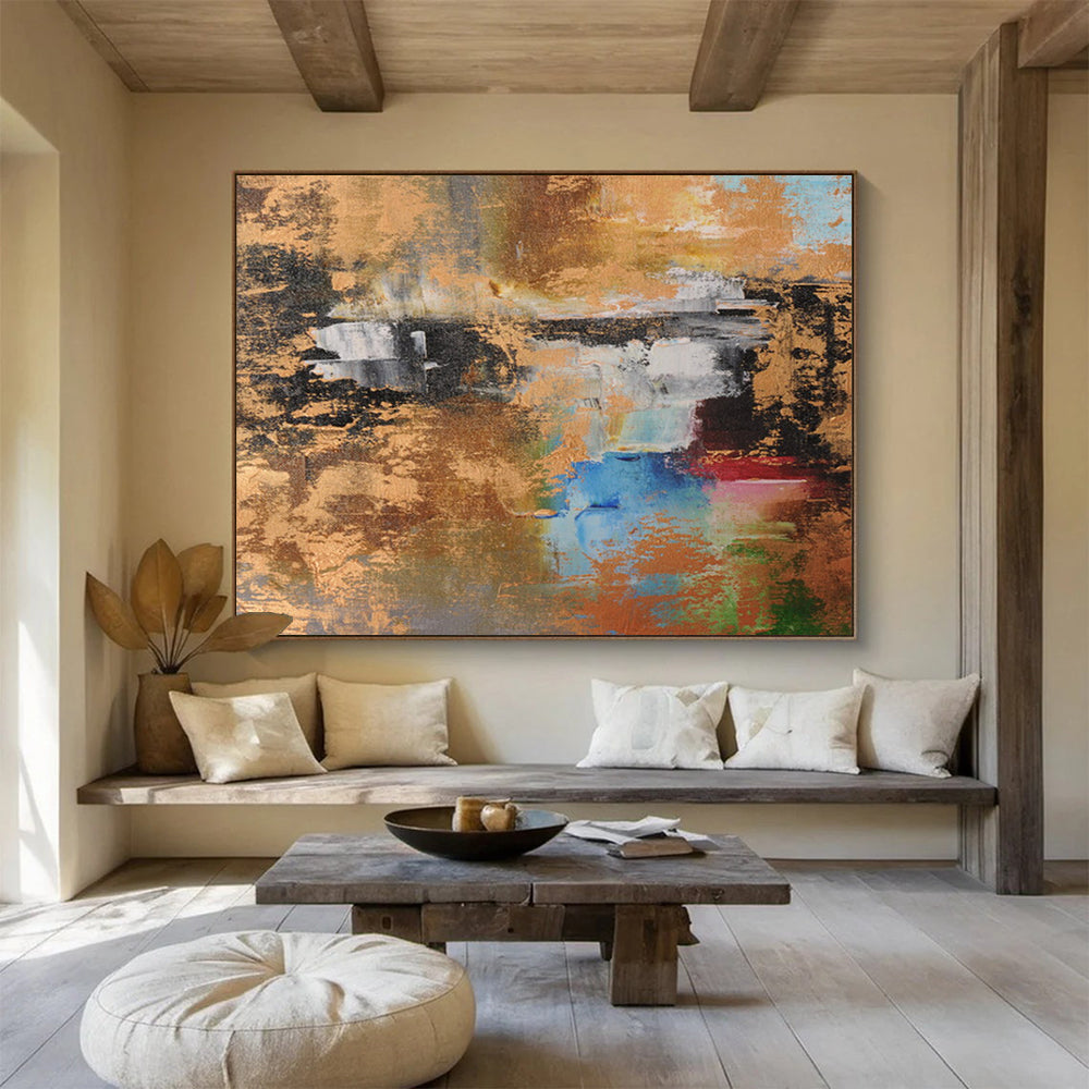 “Gilded Abstract Fusion - Gold, Blues, Reds, and Greens” Painting On Canvas DKH019