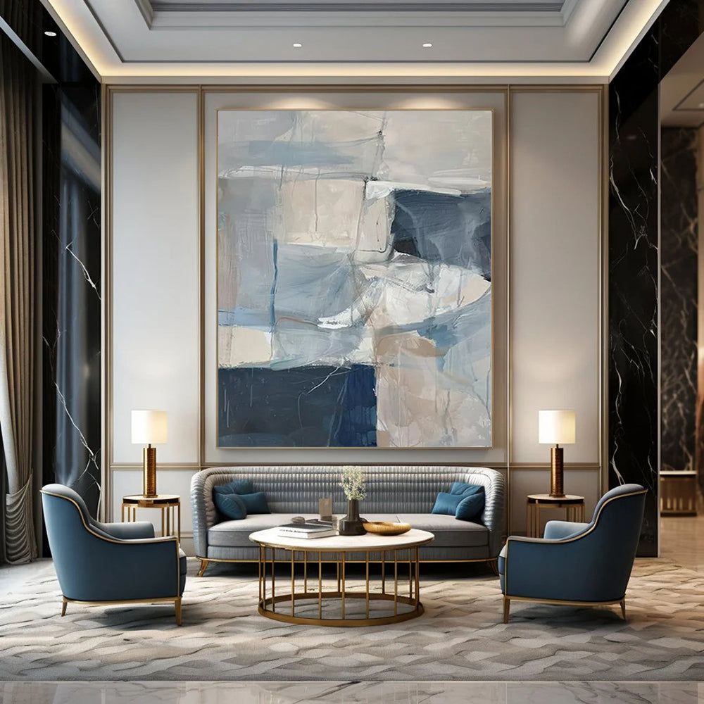 Soft Blue and Gray Blocks - Abstract Gouache Painting CT1218