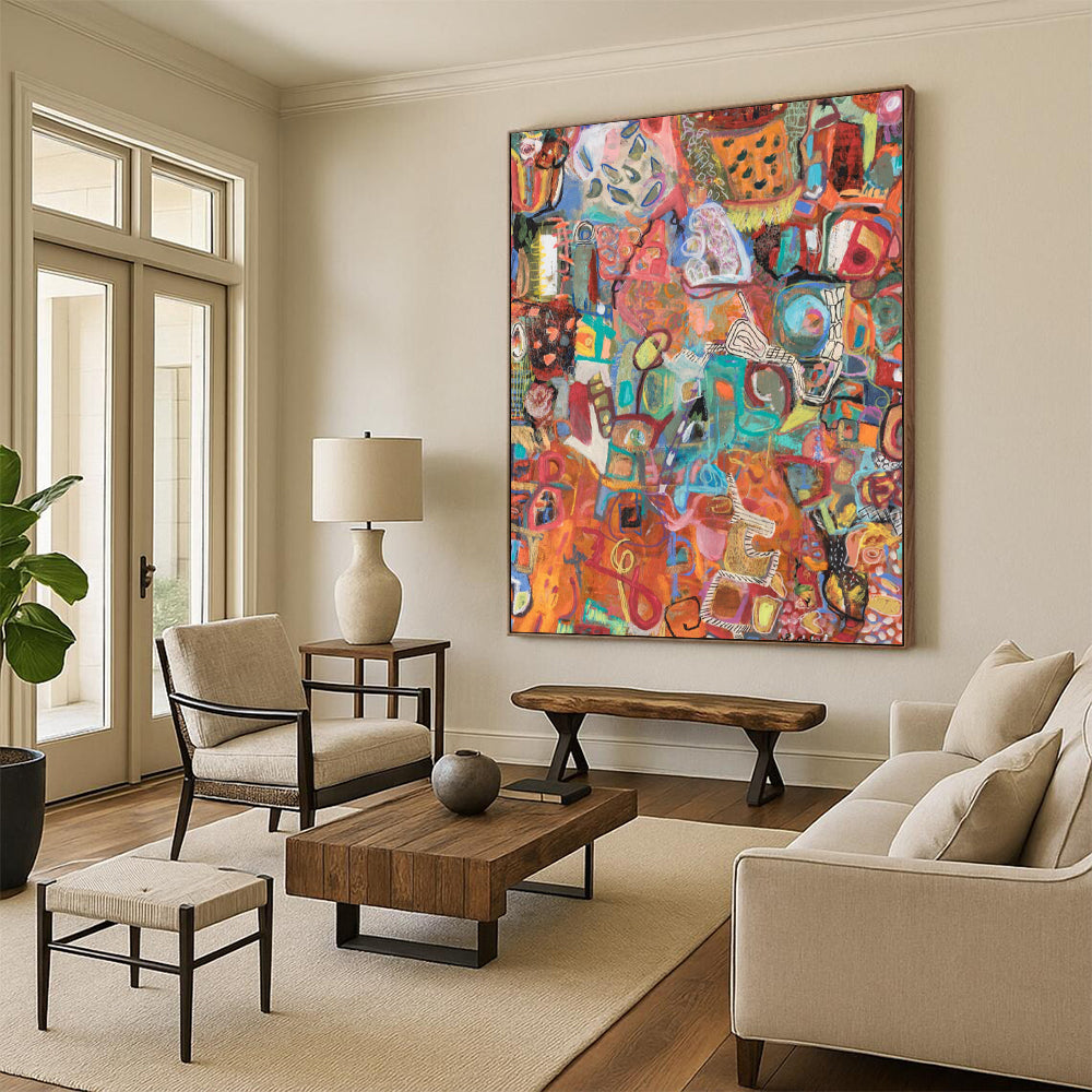 “Colorful Abstract Collage” - Multicolor, Eclectic Shapes Painting On Canvas DTP291