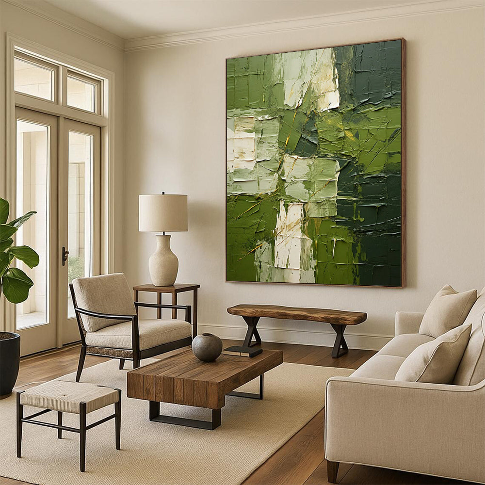 Green Textured Abstract - Impasto - Style Abstract Painting On Canvas CT2277