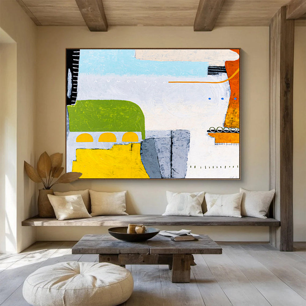 “Green - Yellow Geometric Harmony” Abstract Acrylic Painting On Canvas DKH545
