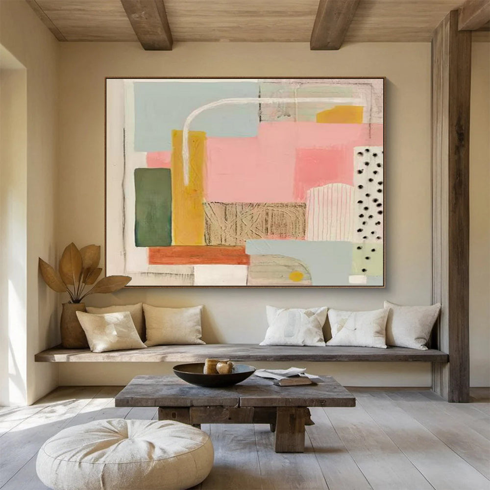 Pastel Geometric Shapes - Minimalist Abstract Painting On Canvas DLZ204