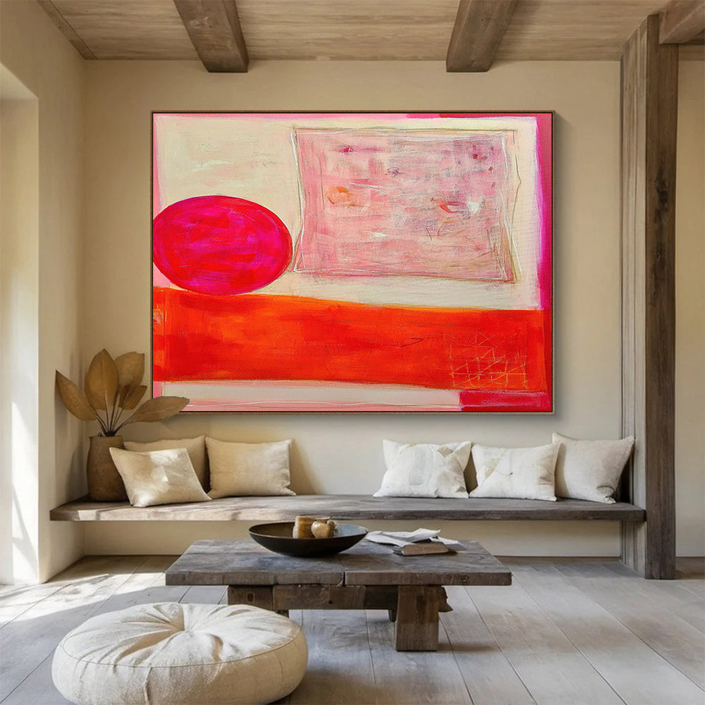 Pink and Orange Geometric Abstract “Vibrant Geometric Harmony” Painting On Canvas DKH073