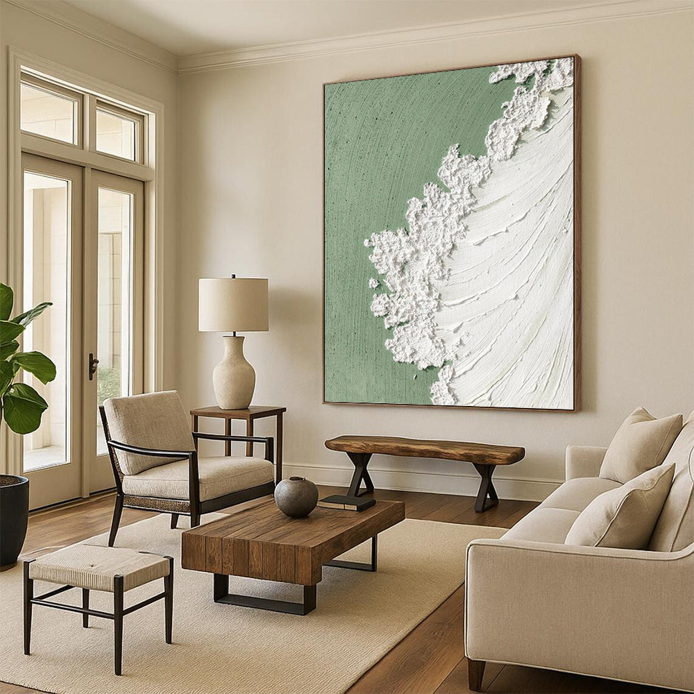 Pistachio Green and White Textured Abstract - Abstract Painting On Canvas DKH1502