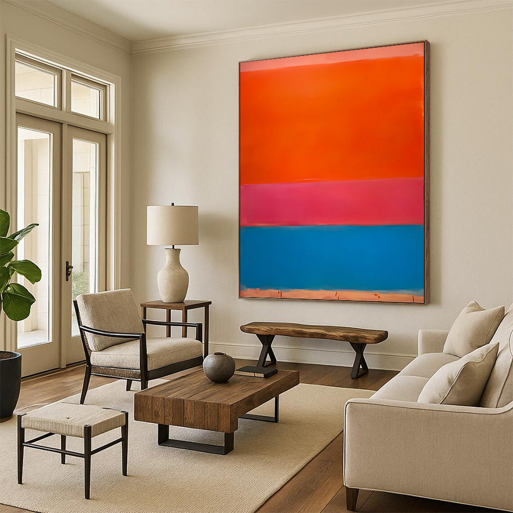 “Color Block Trio in Orange, Pink & Blue” - Classic Color Field Painting On Canvas DKH1604