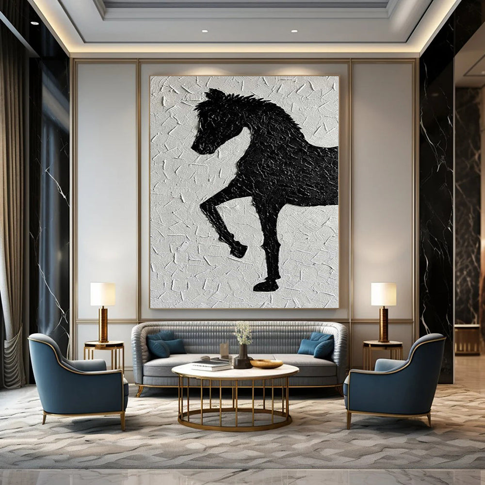 “Textured Black Horse Silhouette” – Textured Animal Painting CT1079