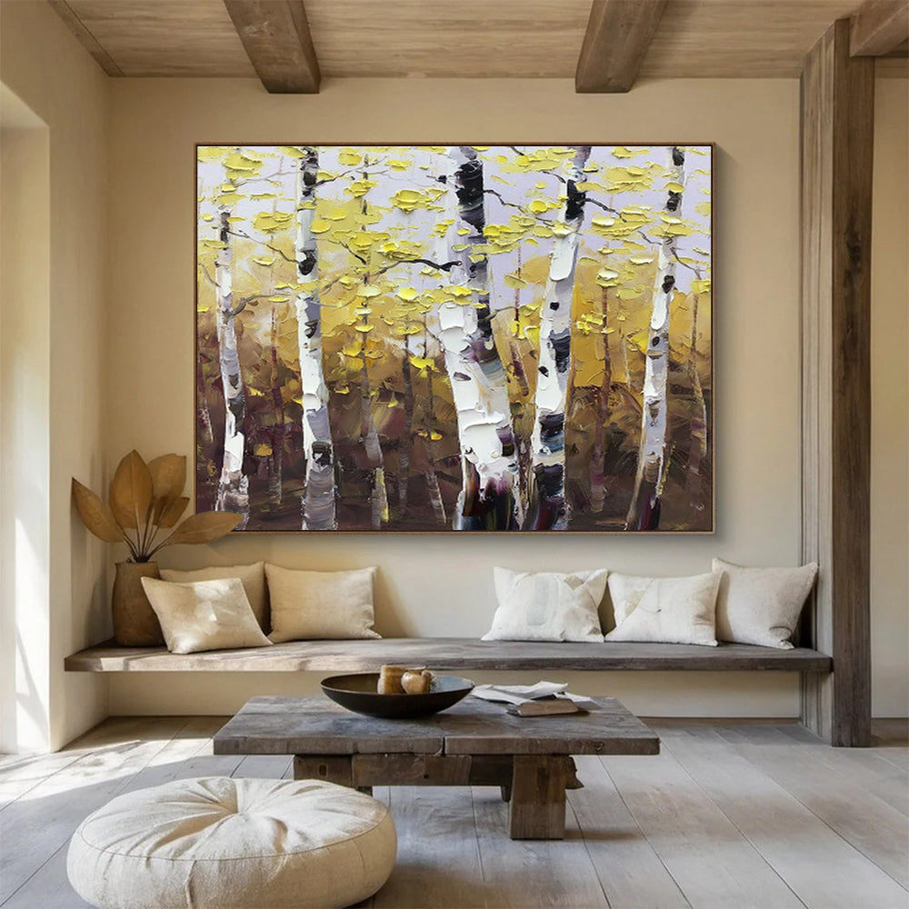 Aspen Trees in Autumn - Impressionistic Landscape Painting On Canvas DKH626
