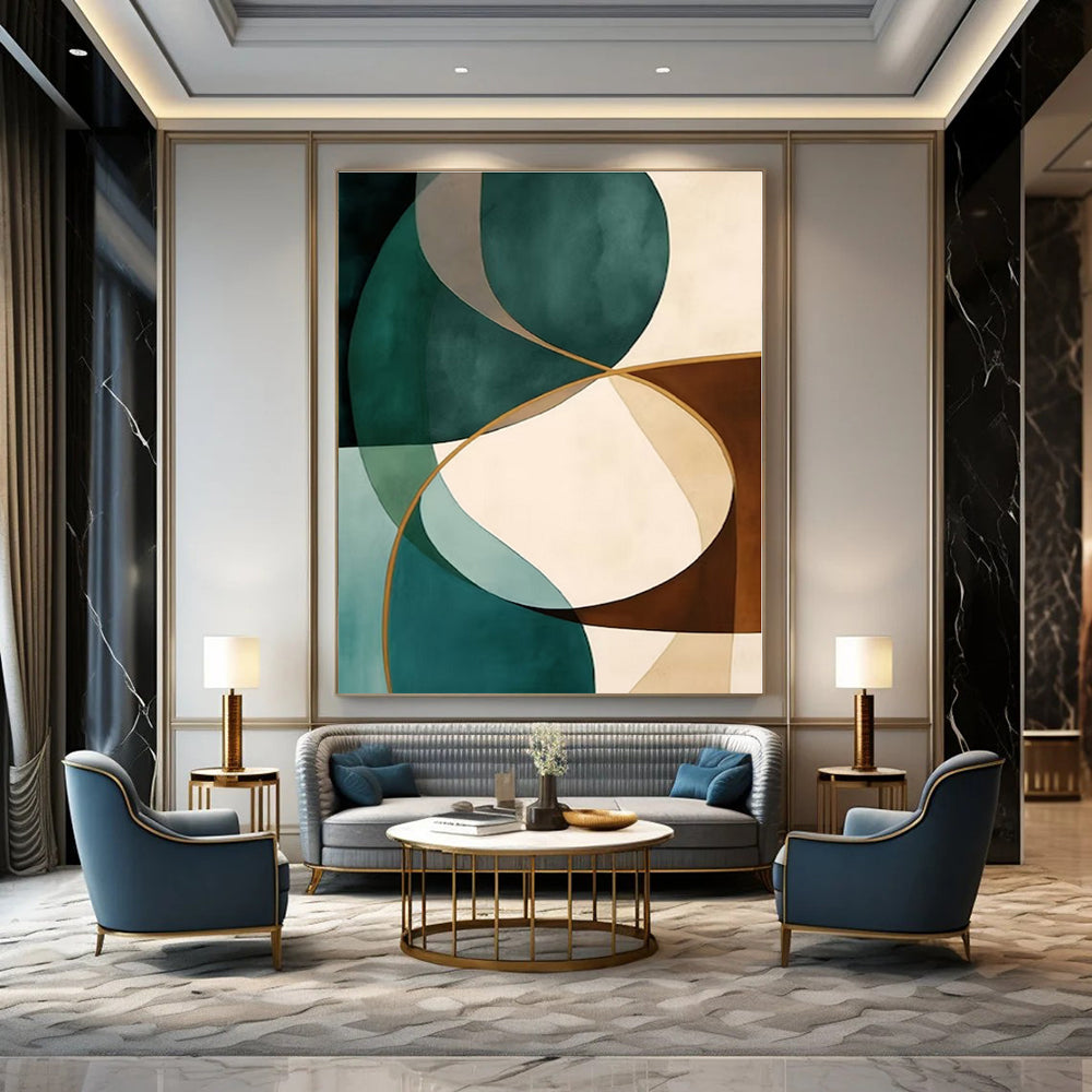 Teal & Brown Intertwined Shapes - Abstract Geometric Acrylic CT1264