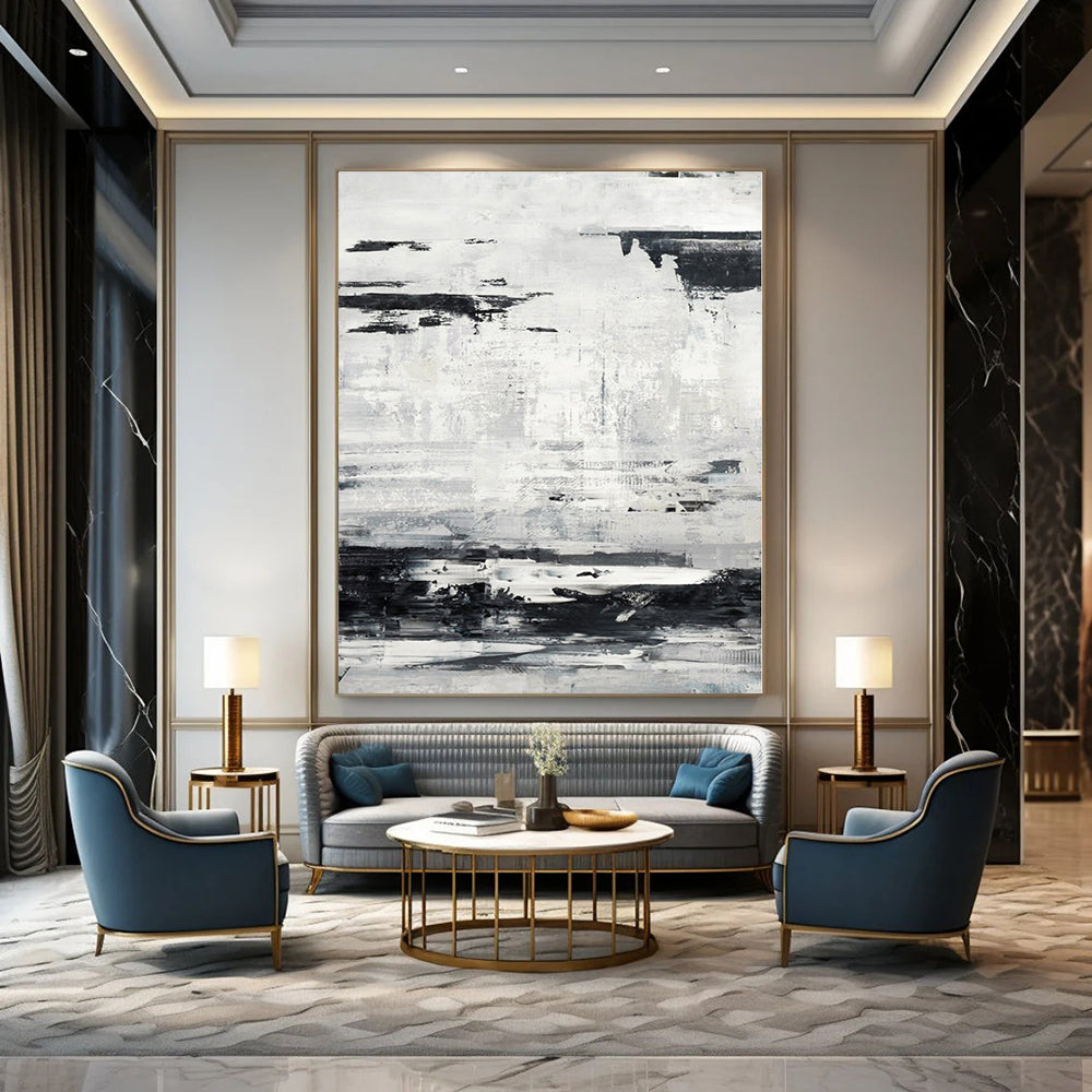 “Black - White Textured Abstraction” – Abstract Expressionist Painting CT1168