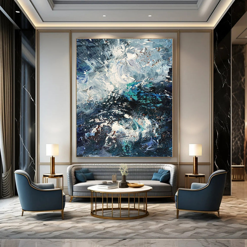 Dynamic Blue & White Textured Seascape - Impasto Seascape Acrylic On Canvas CT1352